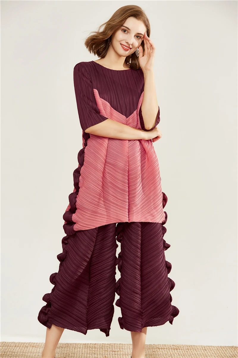 

Miyake pleated dress 2021 summer harem pants plus size T-shirt casual loose big size suit indie aesthetic clothes 5139