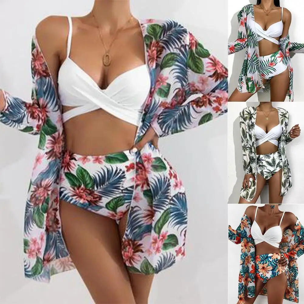 

2021 new Bikini Sexy European and American split print sense bikini Wear women's swimwear Biquini gather swimsuit of underw F7B1