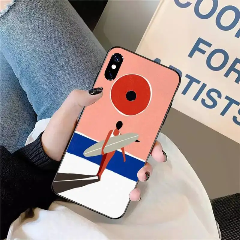 

surfboard surfing cartoon art surf Girl Hard Phone Case For Xiaomi Redmi note 7 8 9 t max3 s 10 pro lite coque funda shell cover