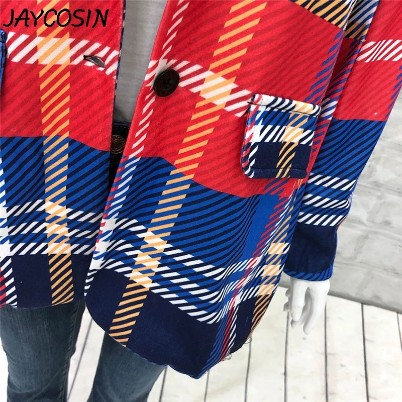 JAYCOSIN Женское пальто с открытой передней клетчатой печатью, кардиган, пальто с длинным рукавом, уличная одежда, пальто, темпераментная верхняя одежда, casaco feminino