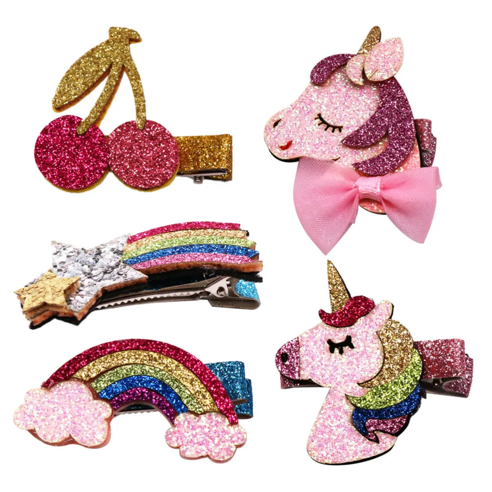 

10pcs Glitter Hair Clips Paillette Lovely Hair Clips Barrettes Hair Accessories (Bowknot Meteor Rainbow Cherry for Each