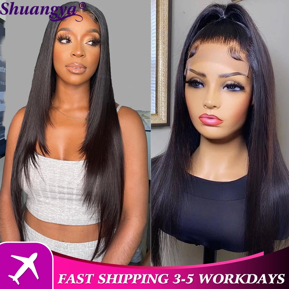 Shuangya Bone Straight Hair Lace Closure Wig Pre Plucked 4x4 Lace Wig Indian Remy Human Hair Transparent 5x5 HD Lace Closure Wig