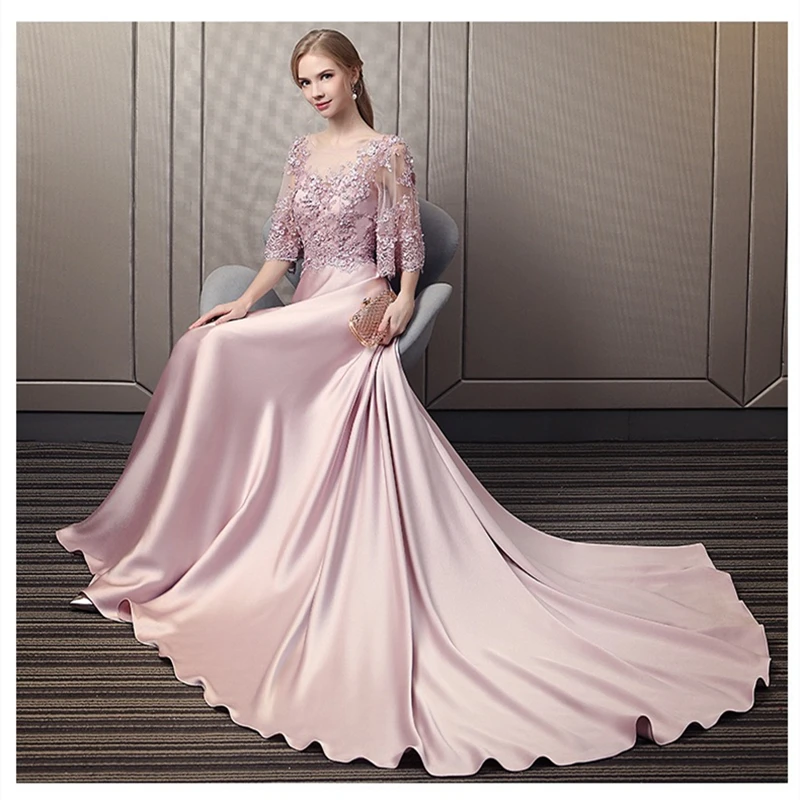 

Mother of the Bride Elegant Dresses A-Line Luxury Beads Flowers Half Sleeves Wedding Guest Evening Gowns robe de soirée femme 22
