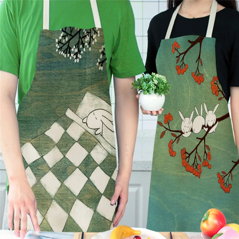 

Cartoon Fox Apron Linen Nordic Fox Aprons Unisex Dinner Party Cooking Bib Pinafore Cleaning Apron Cleaning Kitchen Accessory