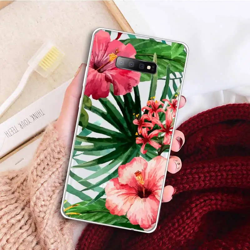 

Aesthetic green leaf pattern Phone Case Transparent For Samsung Galaxy A 71 21s S note 8 9 10 plus 20 ultra