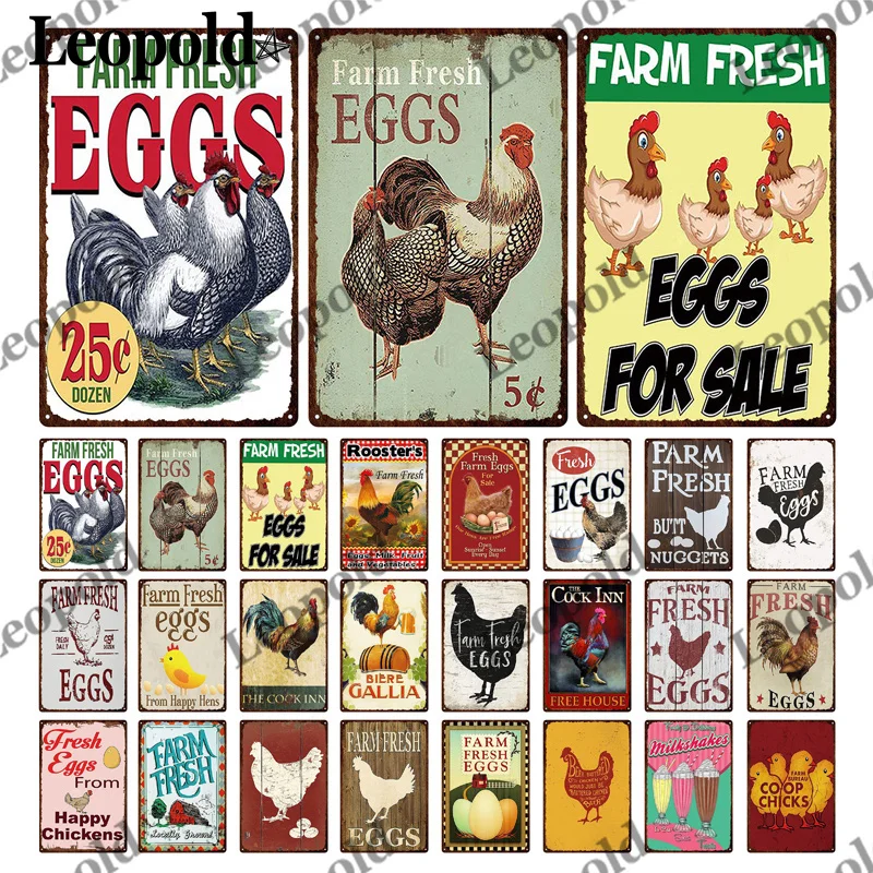 

Hen Laying Egg Metal Plaque Farm Egg Retro Wall Sticker Metal Poster Tin Label Farm Kitchen Home Decoration