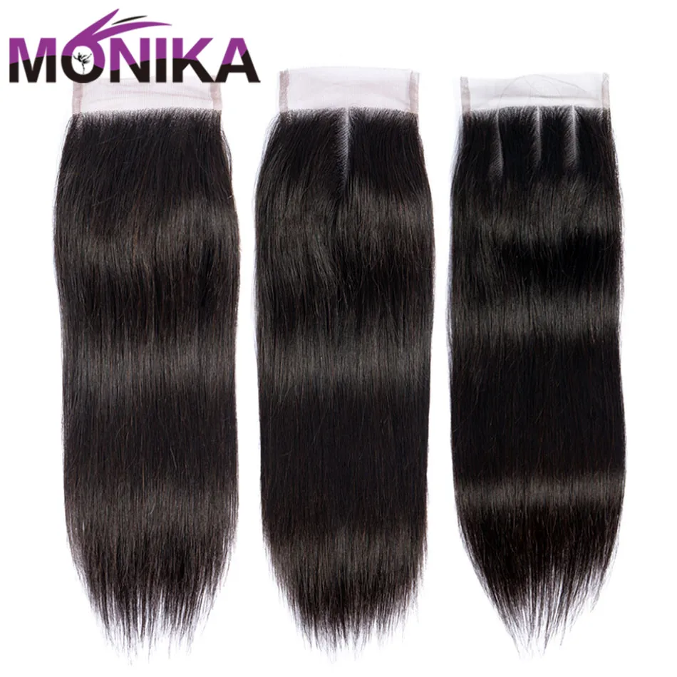 Накладные волосы Monika перуанские прямые человеческие 4x4 швейцарские кружевные