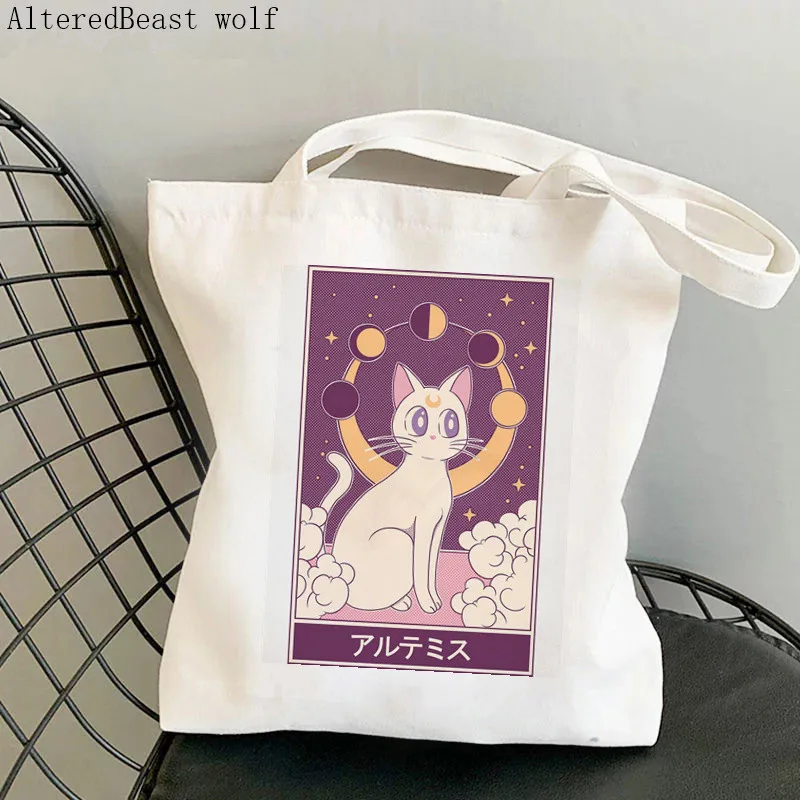 

Women Shopper bag Artemis cat Tarot Kawaii Bag Harajuku Shopping Canvas Shopper Bag girl handbag Tote Shoulder Lady Bag