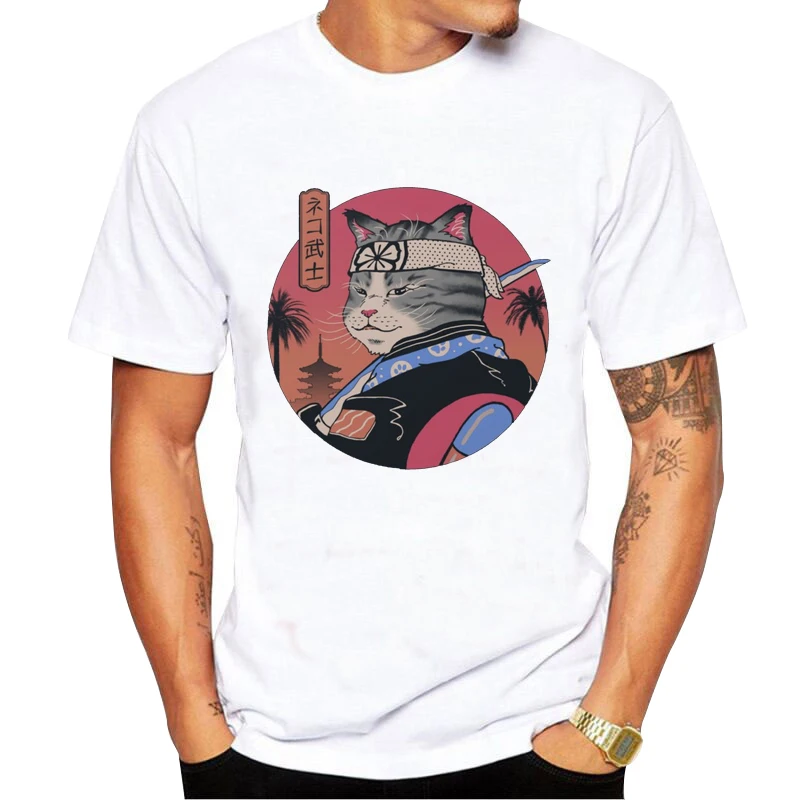 Футболка мужская с забавным принтом кота Повседневная Свободная рубашка