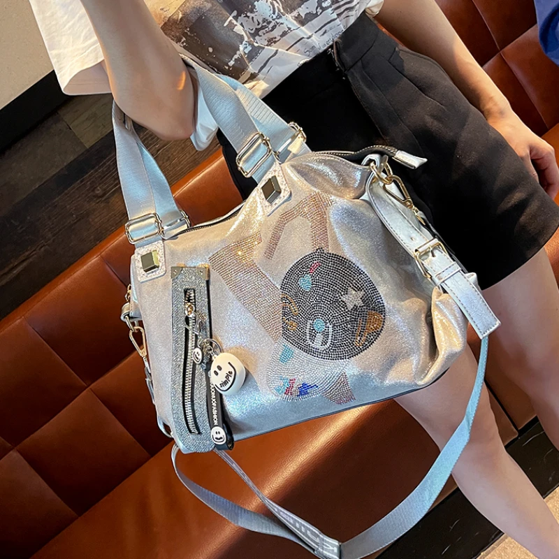 

Large Capacity Women's Bag Travel 2021 New Shopper Bag Rhinestone Top Handle Handbag Tote Fancy Luxury Designer Sac A Main
