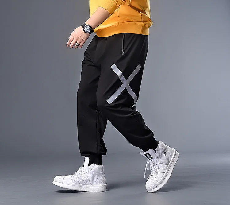 Плюс 7XL 6XL 5XL XXXXL полосатые беговые штаны для мужчин Светоотражающие этикетки трековые шаровары Homme уличная Мужская хип-хоп