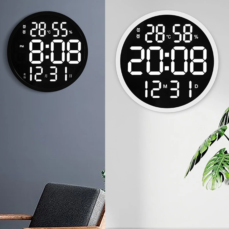 

Newest Simple Design Living Room LED Round Wall Clock Digital Display Temperature Date Mar-10