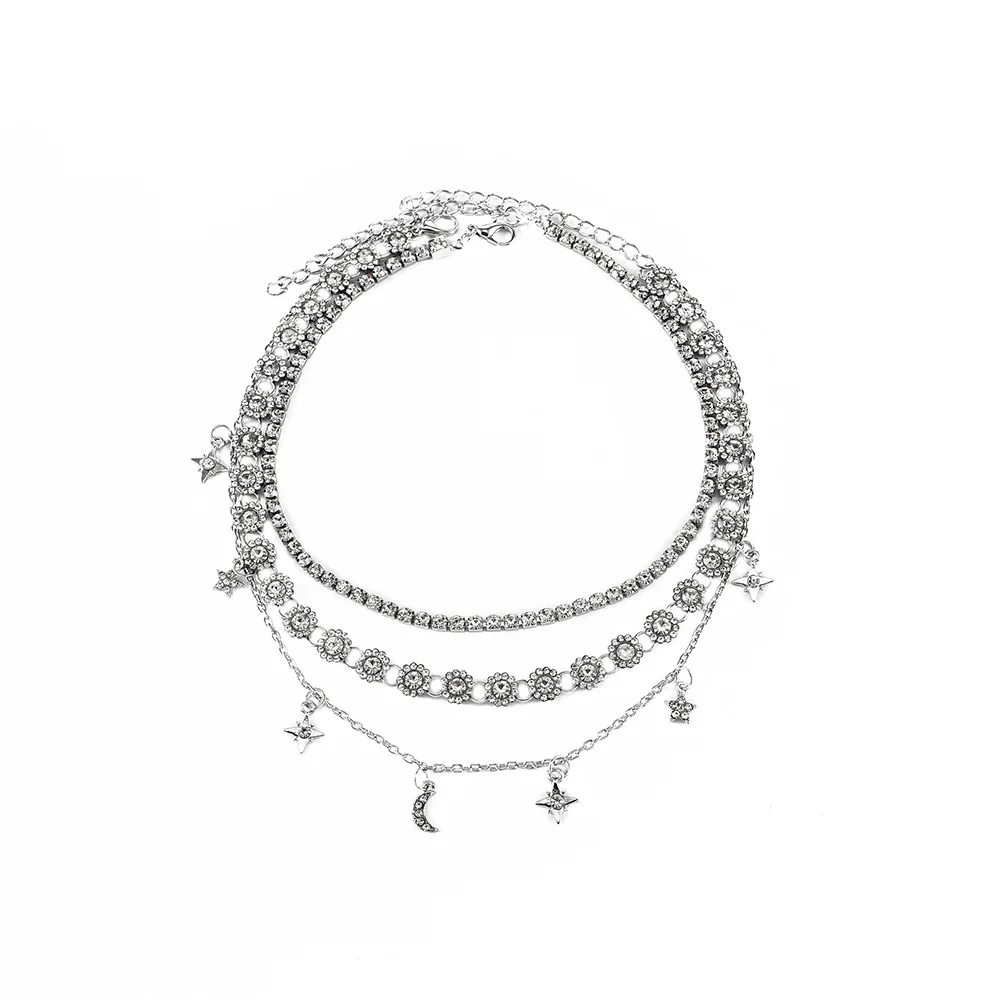 Женское многослойное ожерелье винтажное золотое с кристаллом Луной и звездами
