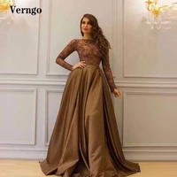 verngo modest saudi arabic women formal evening dresses long sleeves applique satin prom gowns middle east mother of bride dress