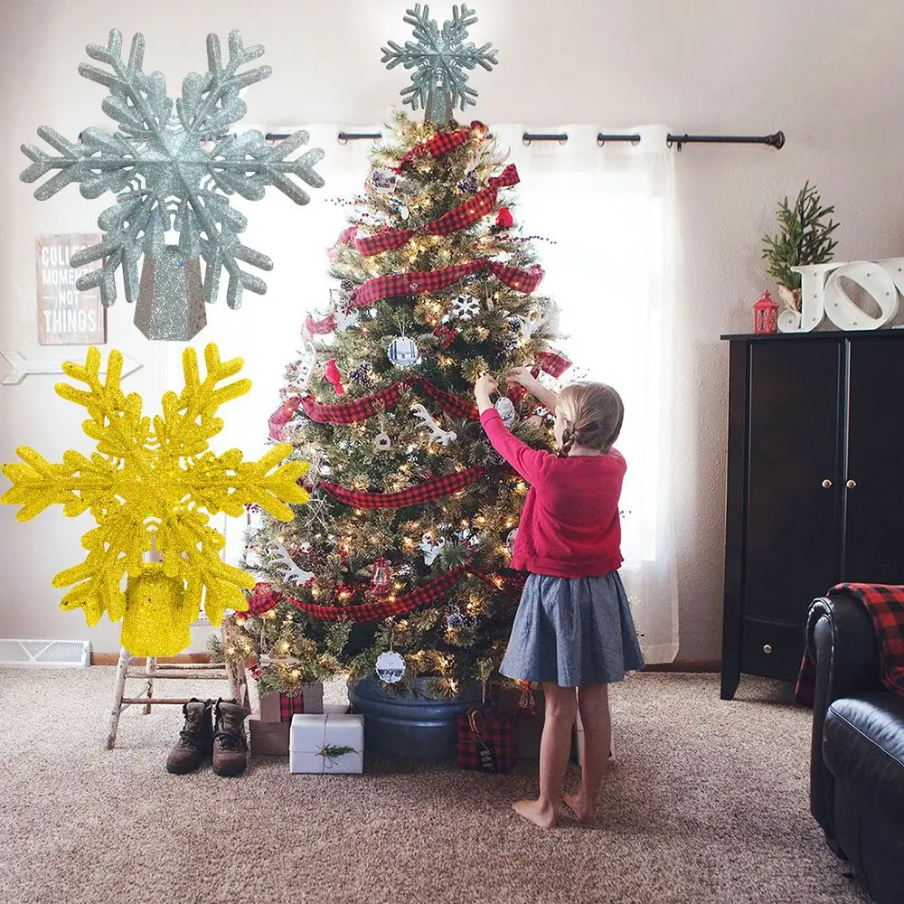 

Sliver Gold Rotating Snowflake Christmas Tree Topper Lighted Christmas Tree Decorations LED White Snowflake Projector