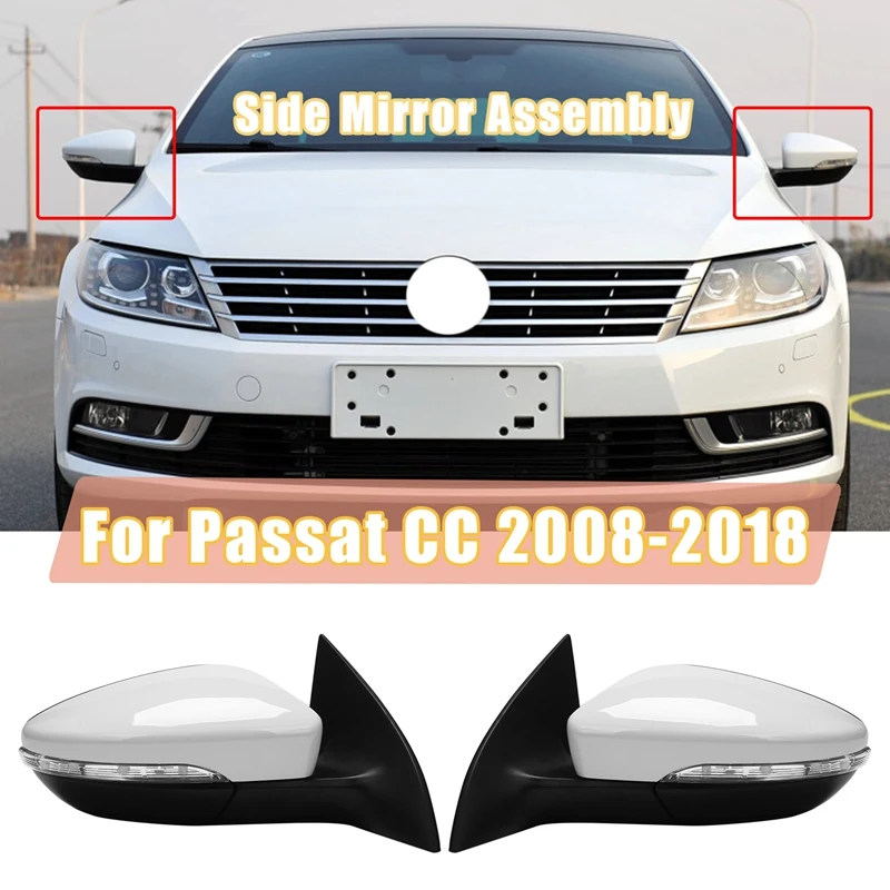 

Side Rear View Mirror Assembly Power Heated Folding Memory Turn Signal 13 Wires for Passat CC 2008-2018 RH White
