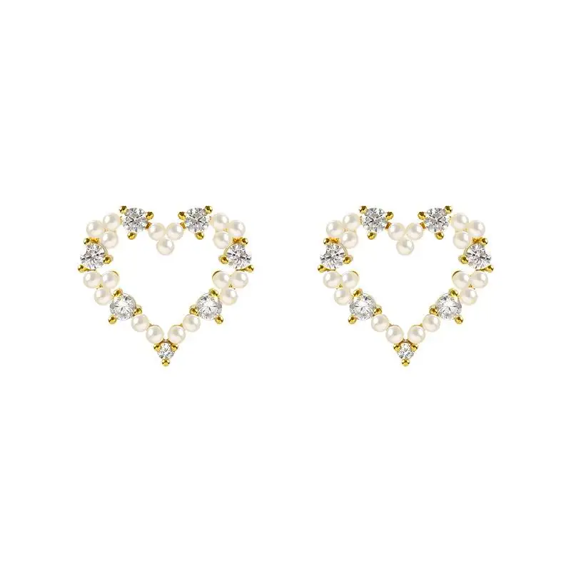 Корейские модные серьги-гвоздики с жемчугом в форме сердца Стразы для женщин 2020