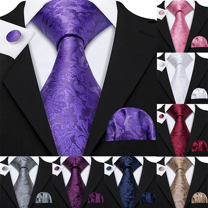 

11 Styles Men 100% Silk Tie For Men Wedding Purple Necktie Handkerchief Paisley Jacquard Woven Blue NeckTie Gift Set Barry.Wang