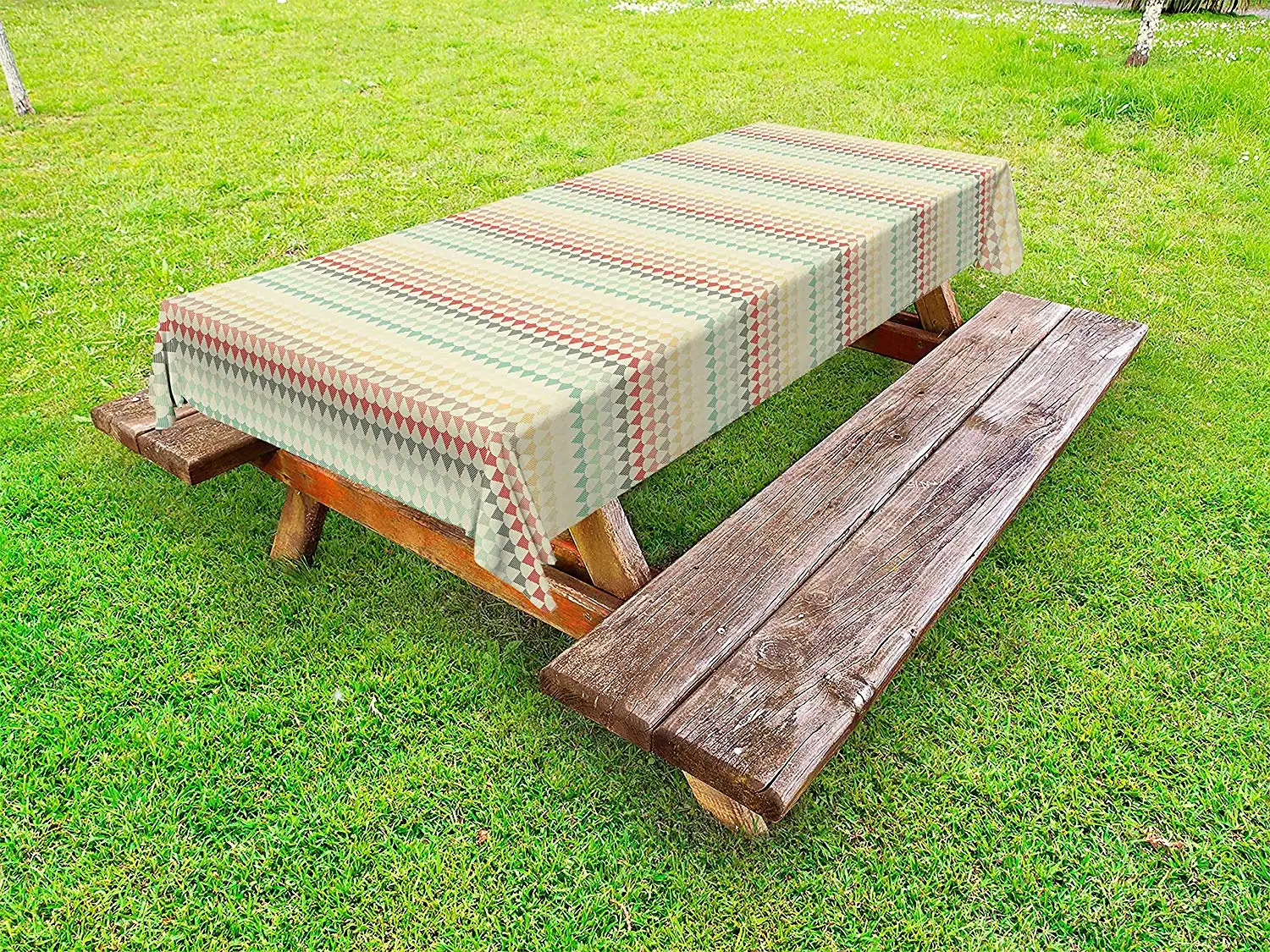 Abstract Tablecloth Retro Geometric Pattern with Colorful Stripes Repeating Mosaic Tiles Illustration Decor Picnic Table Cover | Дом и сад