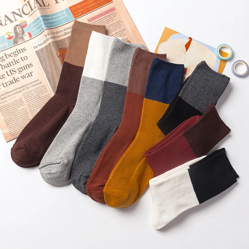 20 Pairs/set Ladies Loose Socks Cotton Fashion Socks Vertical Stripes Color Solid Color Long Tube Pile Socks Japanese Style