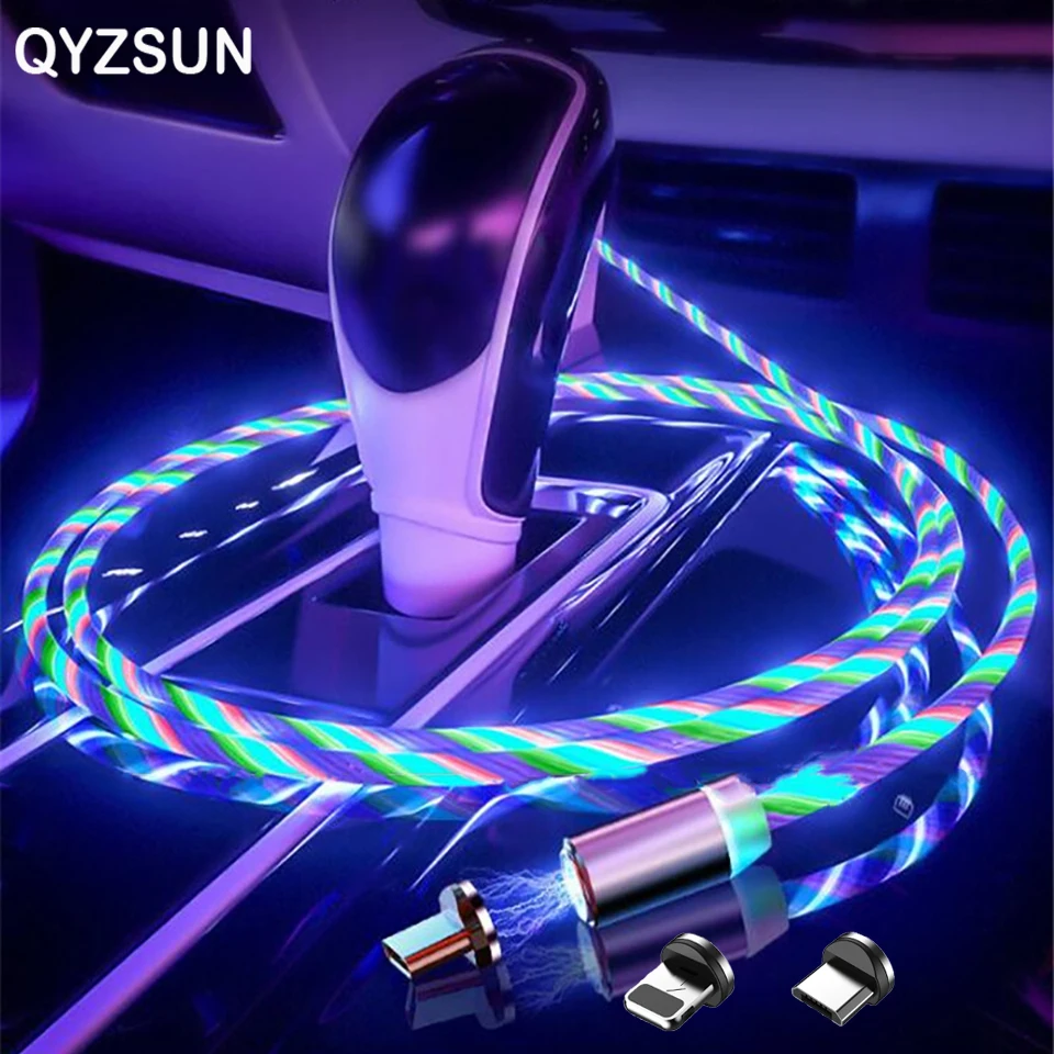 Цветной светодиодный светильник магнитный кабель для телефона быстрая зарядка