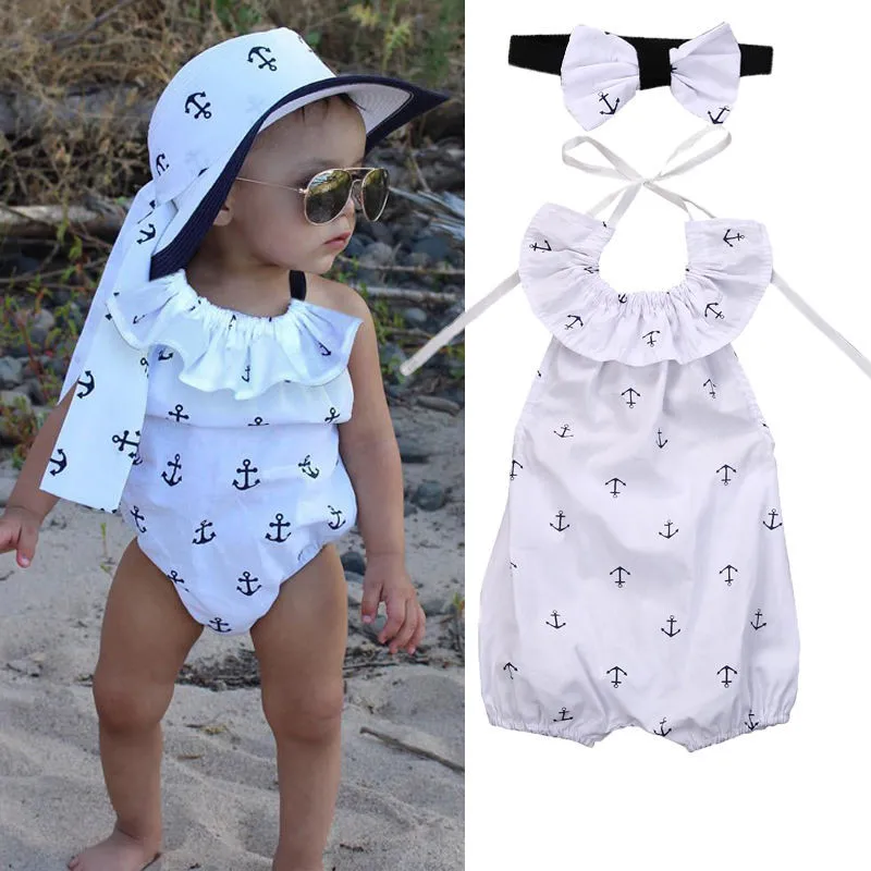 

Summer Cute Baby Girl Ruffle Anchor Print Romper Jumpsuit Outfits Sunsuit for Newborn Infant Children Clothes Kid Clothing 0-24M