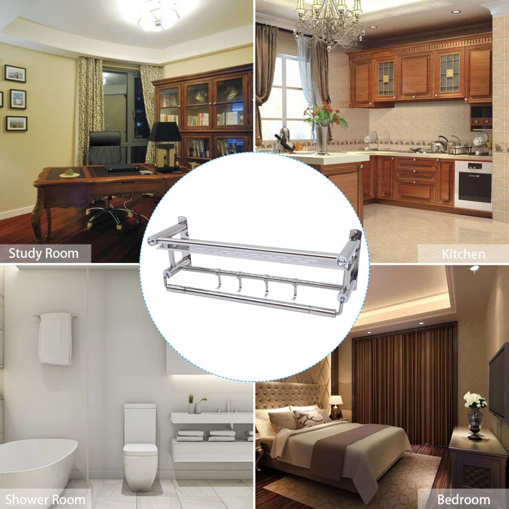 

Bathroom Storage Rack Wall Mount Drilling Towel Holder Rack (Steel Color)