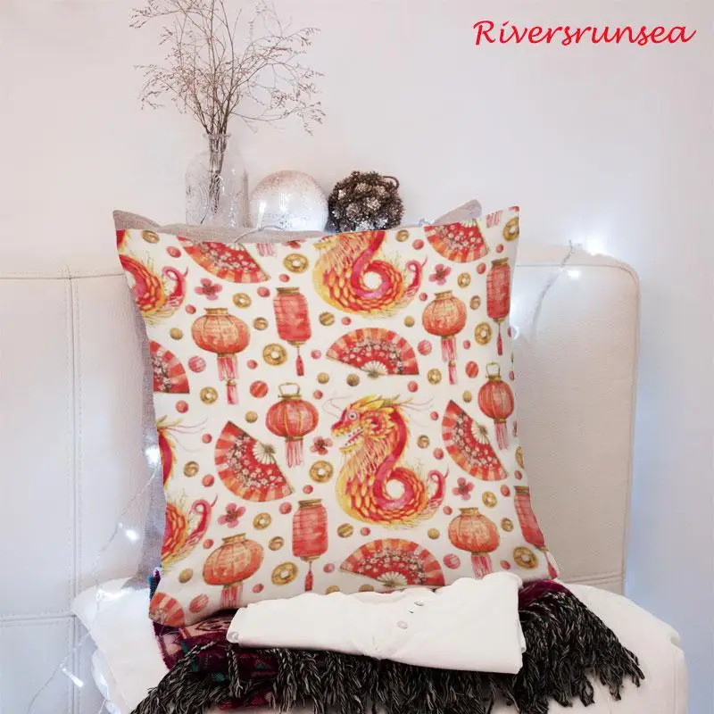 Китайский стиль красный фонарь Подушка счастливый Дракон танец вентилятор