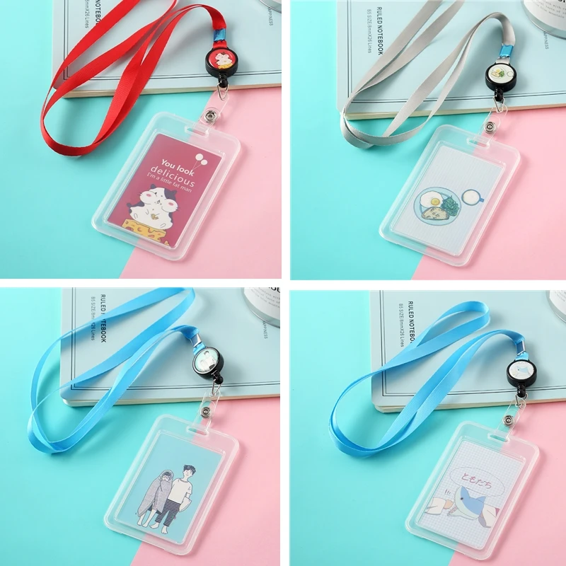 

Transparent Retractable lanyard Bus Card Holder Plastic Card Holder Student Name Pass Card Holder