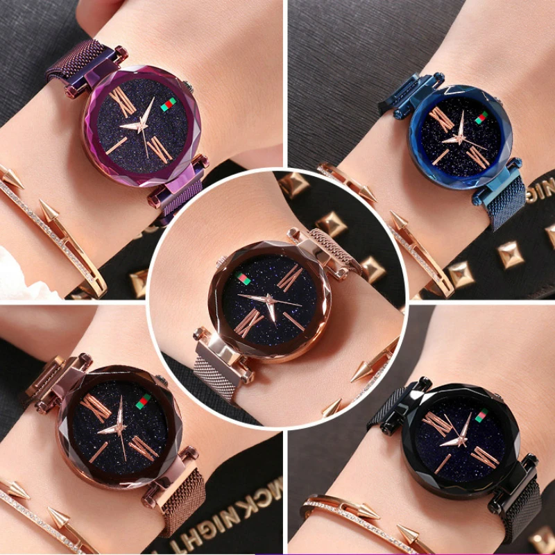 

Minimalism Casual Starry Sky Lady Wristwatch Magnet Charming Purple Women Watches Buckle Fashion Luxury Brand Female Watch Gift