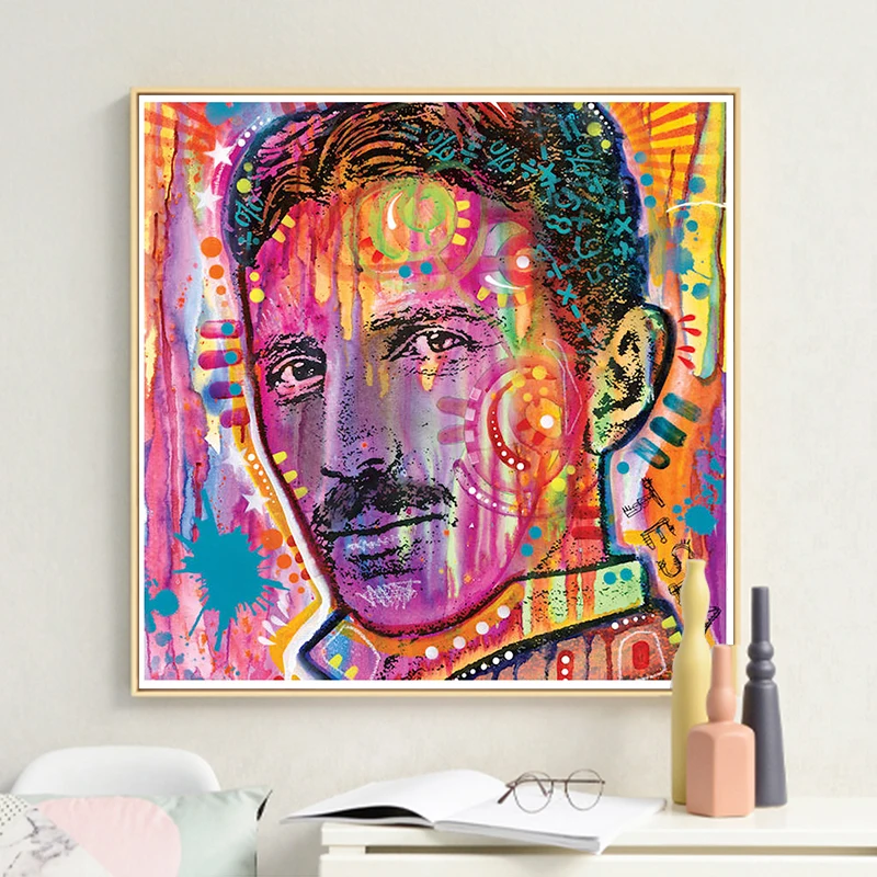 

Colorful Abstract Nikola Tesla Portrait Art Oil on Canvas Painting Posters and Prints Wall Art Picture for Living Room Cuadros