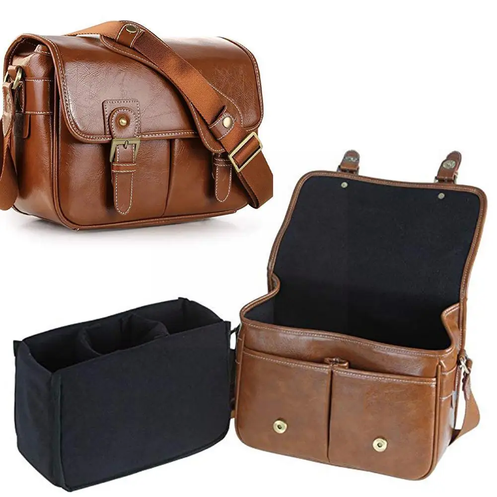 luxury pu leather camera bag leather single waterproof bags shoulder inner retro fashion camera dslr bag messenger s9v4 free global shipping
