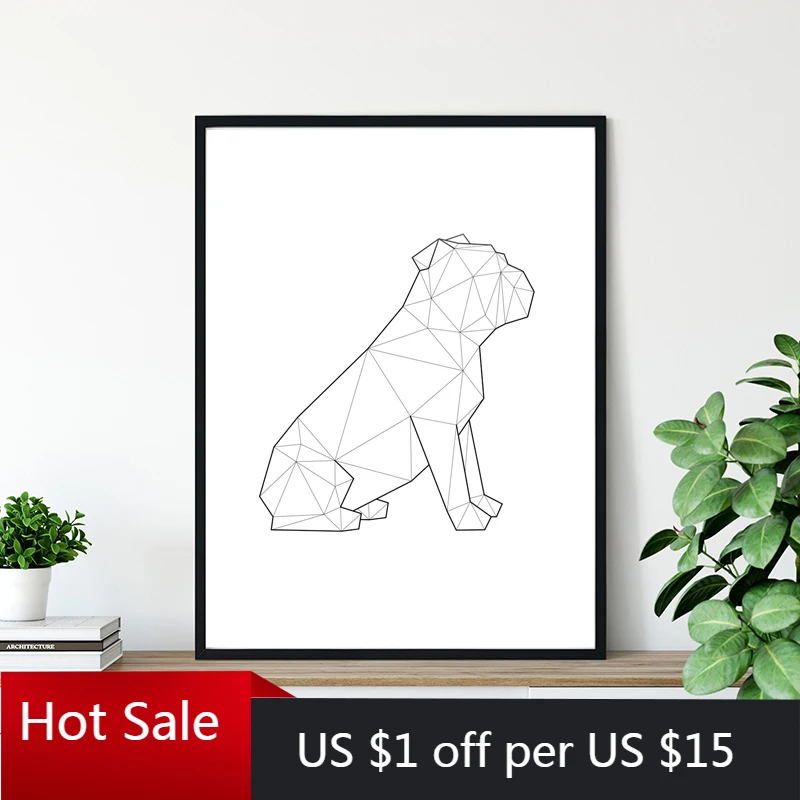 Абстрактная Картина на холсте с изображением английского бульдога сидячей