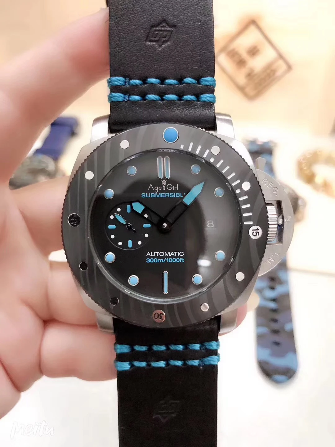 Leather Роскошные брендовые Новые Мужские автоматические механические сапфировые часы из нержавеющей стали, серебристые черные кожаные резиновые керамические часы - Цвет: Leather