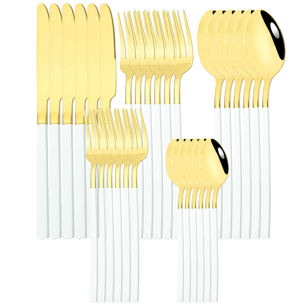 

Knife Fork Coffee Spoon Tableware Flatware Kitchen Silverware Set 30Pcs/Set White Gold Cutlery Stainless Steel Dinnerware Set