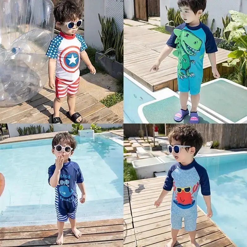 New Summer Boy Baby Swimwear+Hat 2Pcs Set Penguin Animals Swimming Suit Infant Toddler Kids Children Swimwear Kids Beach Bathing