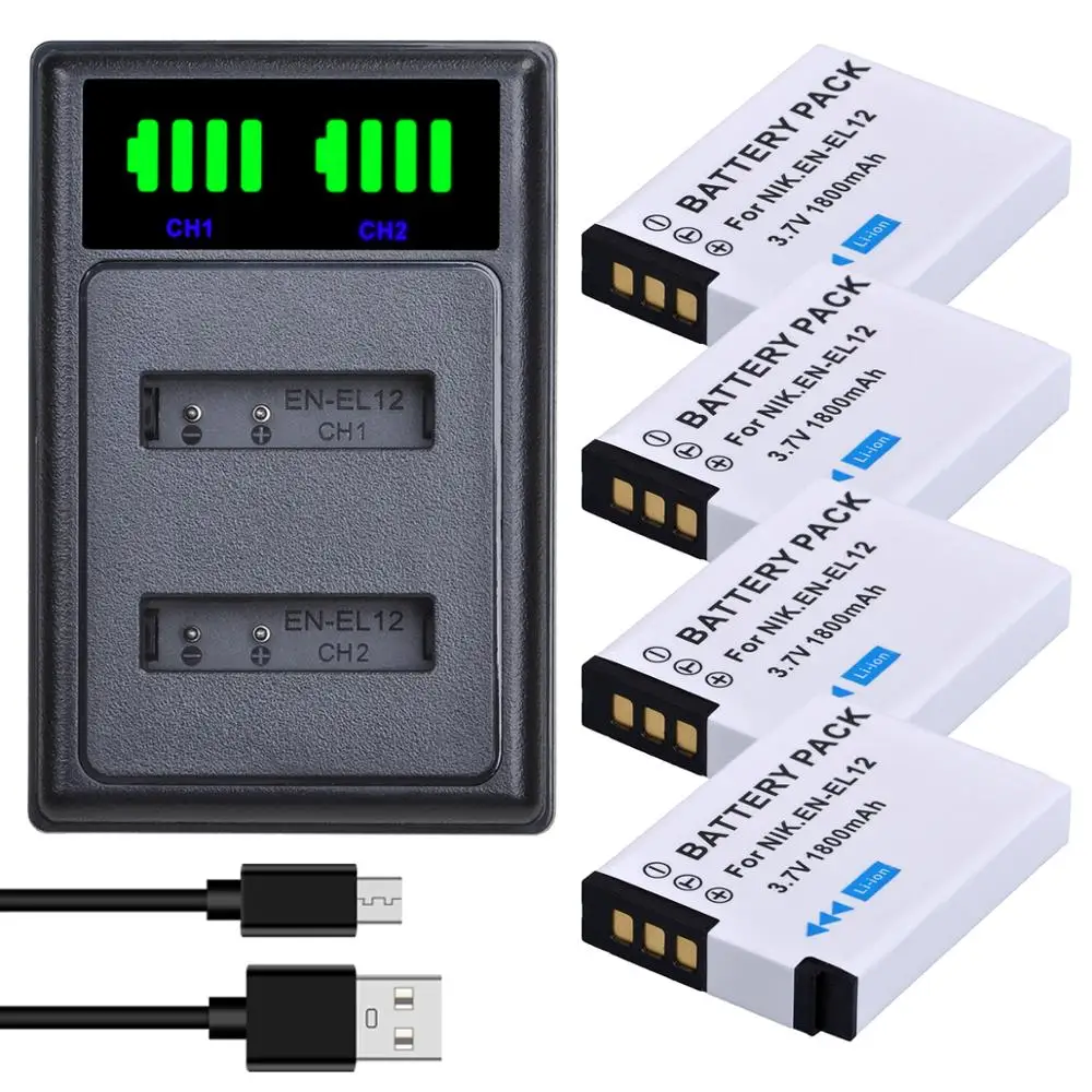 Аккумулятор Batmax EN-EL12 EL12 + двойное зарядное устройство USB светодиодный кой и портом