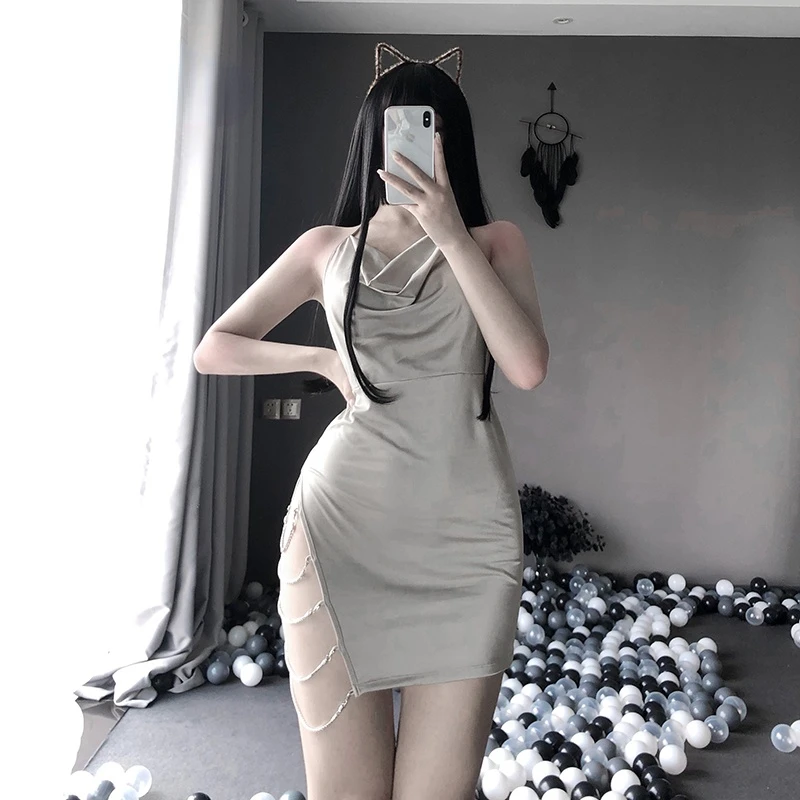 

Sexy Bodycon Dress For Women Elegant Party Club Wearing Ladies Open Chest Side ChainDesign Costumes With Cute Thong Fashion