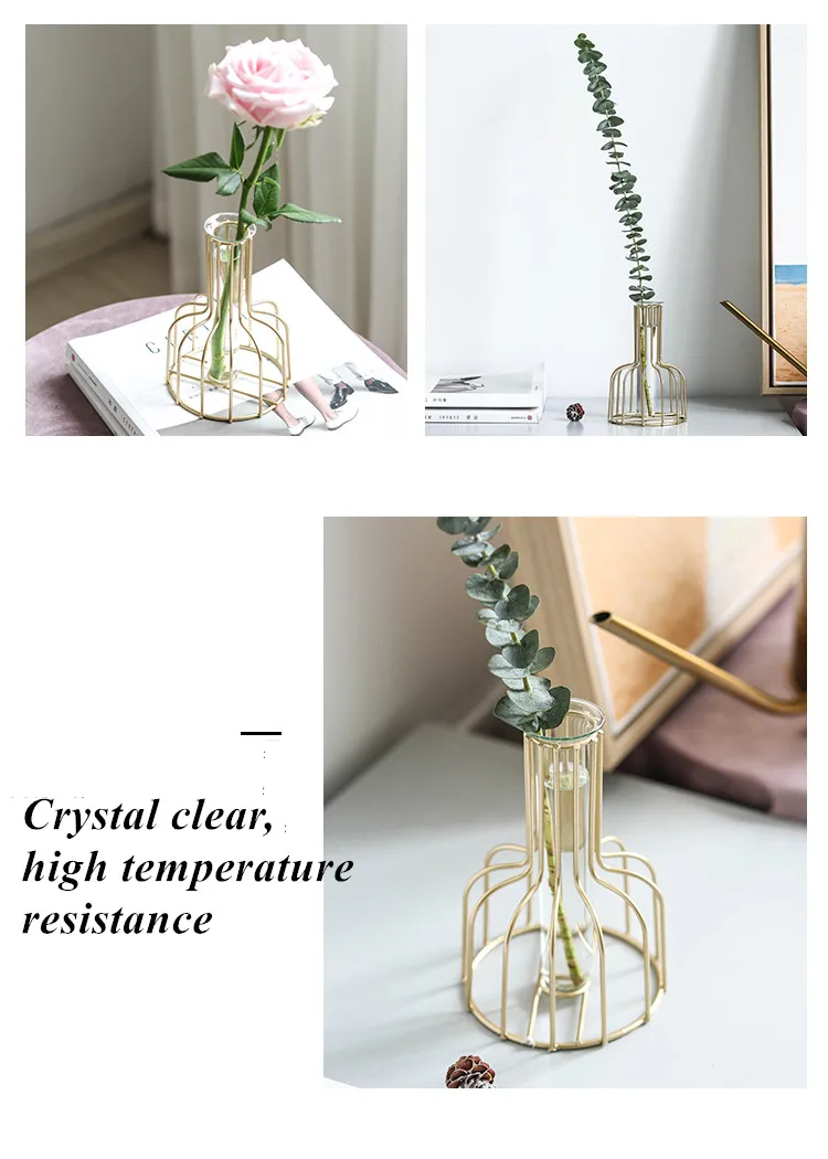 Black Lines Minimalist Abstract Iron Vase Geometric Hydroponic Vase Rack Home Decor Vase Abstract Glass Terrarium Gold Vase
