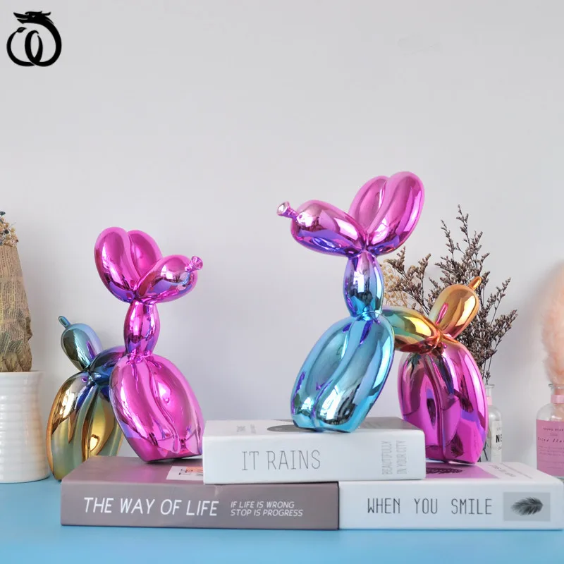 

WU CHEN LONG Modern Simple Creative Bright Color Balloon Dog Art Sculpture LivingRoom Desktop Resin Animal Figurines Gifts R6615
