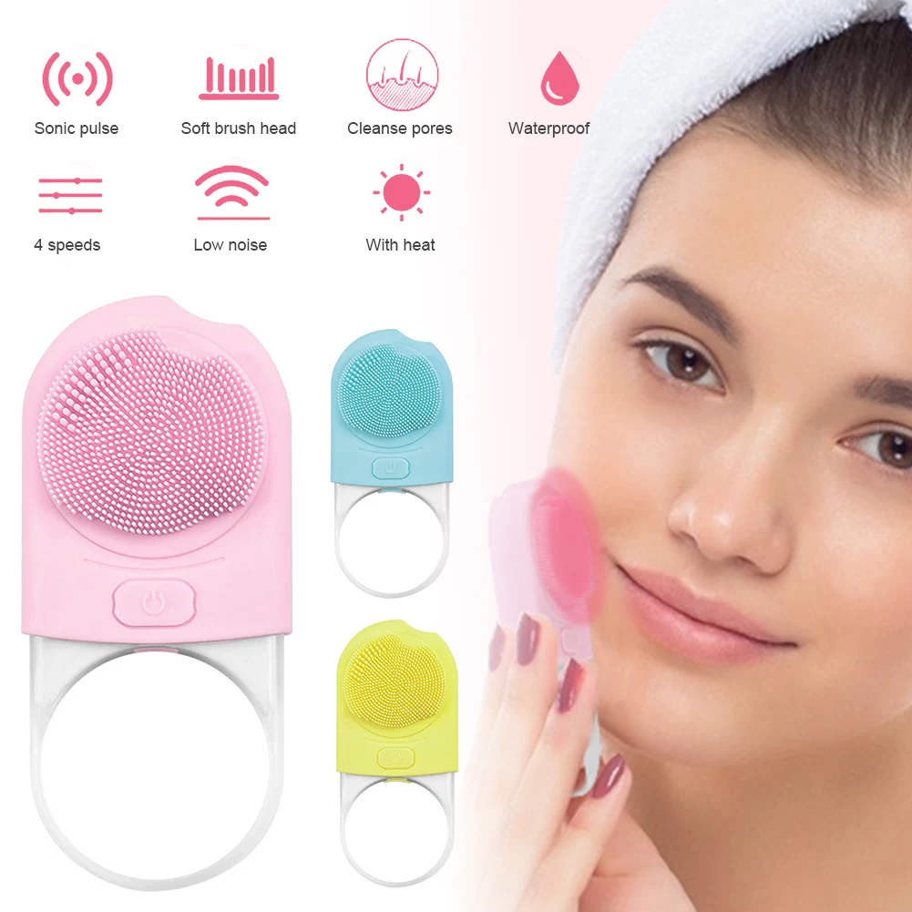 

Facial Cleansing Brush Silicone Face Cleanser Heat 4 Speeds Not Harm Cutin Soft Touch Face Brush Ring Handle Pore Cleaning Tool