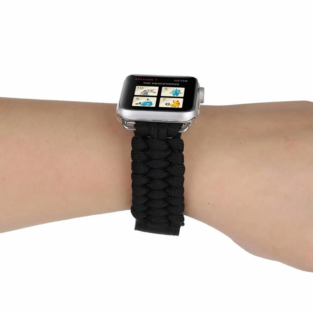 Нейлоновый спасательный трос ремешок с кожаной петлей Пряжка для apple watch ремешок 38 мм/42 мм/40 мм/44 мм наручный ремень для iWatch серии 5 4 3