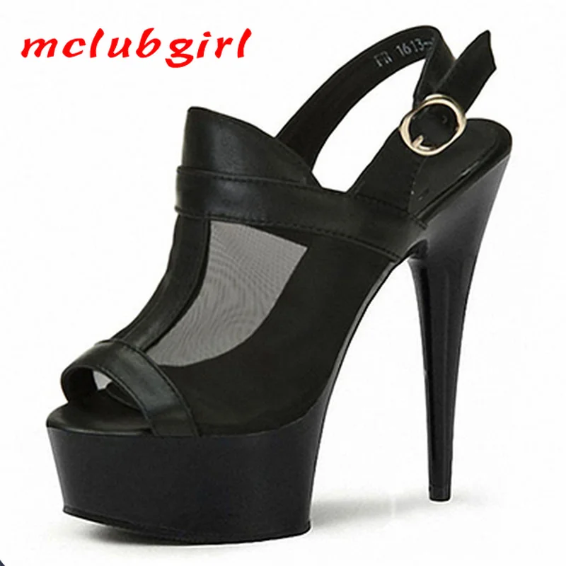 

Mclubgirl 15cm Heels New Style Mesh Thick Bottom Fish Mouth Thin Heel and All Kinds of Super High Heel Sexy Sandals LYP