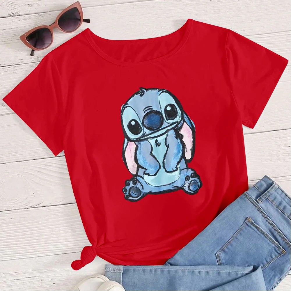 

Disney Cute Stitch Printed Animation Women T-shirts Ohana Multicolor O-neck Harajuku Tops Shirts Ropa Aesthetic Camiseta Mujer