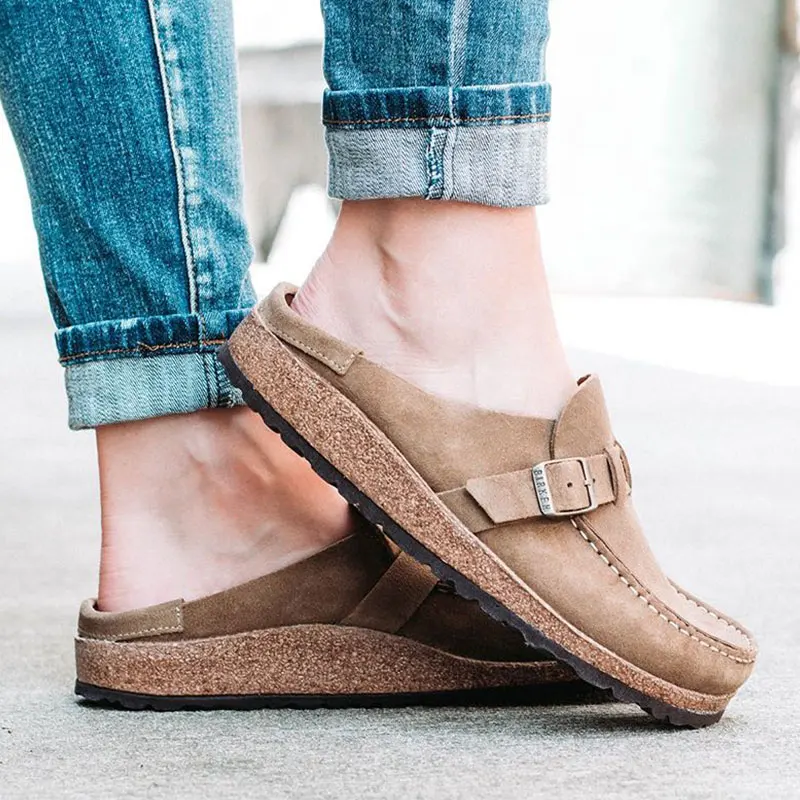 

Fashion Summer Retro Casual Comfy Flat Shoe Lady Flat Slipper Shoes Women Slip On Sandals Head Shoe Soft Leather Low Heel Round
