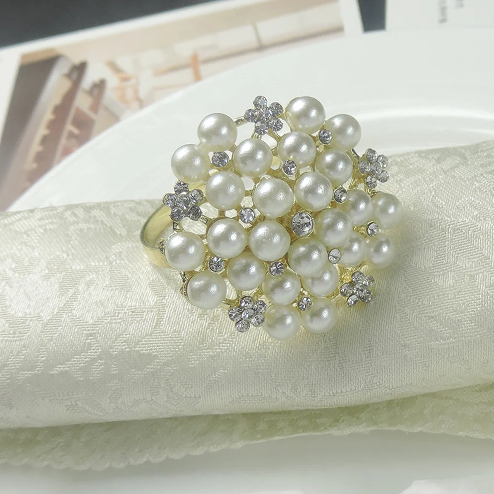

6PCS Hotel Restaurant Special Exquisite High-End Silver-plated Diamond Pearl Napkin Button Party Table Decoration Home Decor