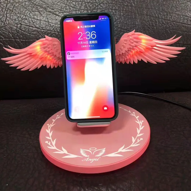 10w angel wings wireless charger wireless charging station with wings for iphone samsung huawei xiaomi black pink white free global shipping