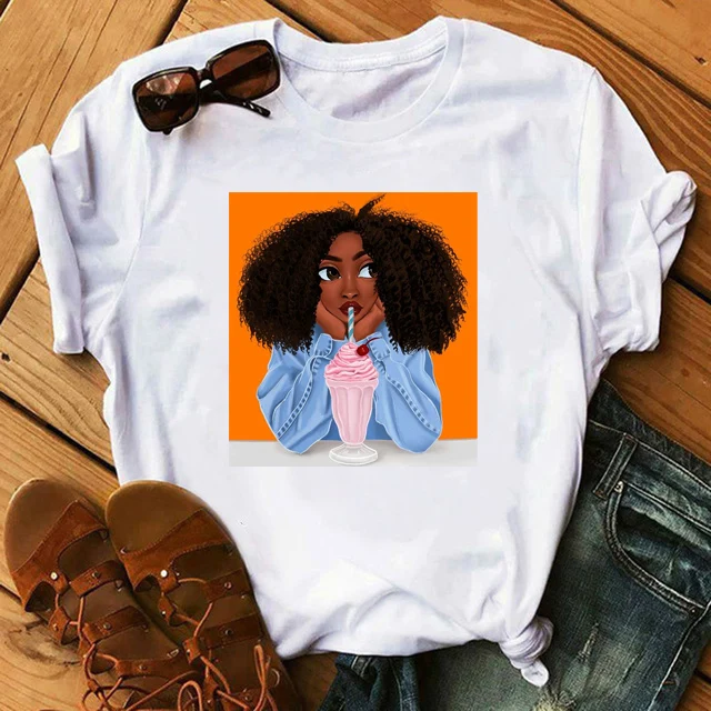 

Cool Melanin Black Girl Printing O-Neck T Shirt Sexy Girl lovely Tops Hip Hop Style Streetwear Casual Female shirts
