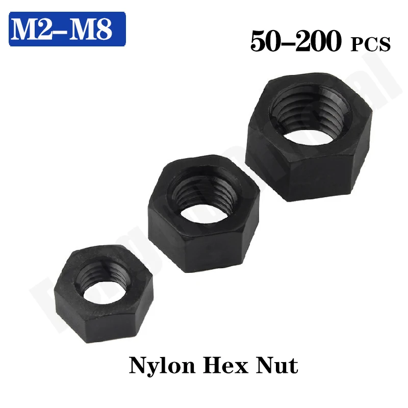 

50 шт. DIN934 M2 M2.5 M3 M4 M5 M6 M8 черные нейлоновые шестигранные пластиковые гайки NL14
