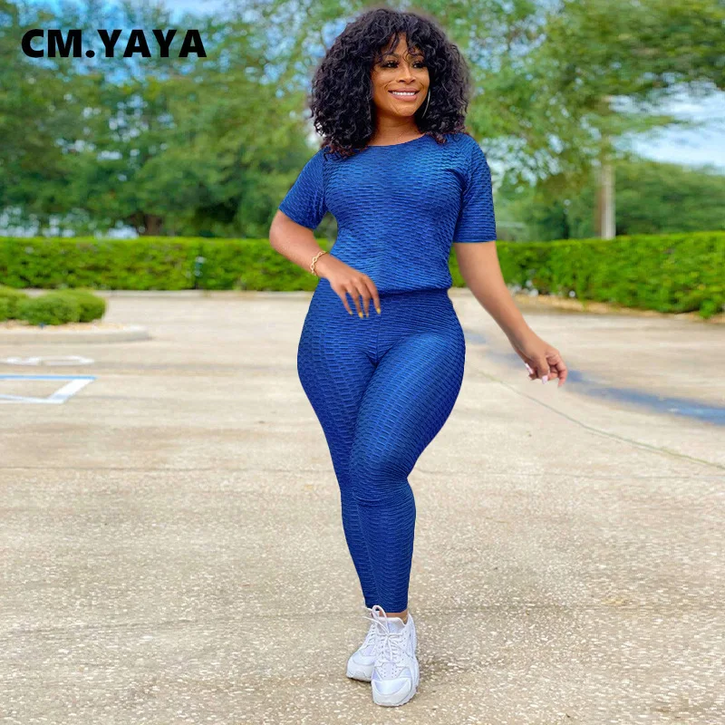 Женский однотонный клетчатый костюм для активного отдыха CM.YAYA футболка с